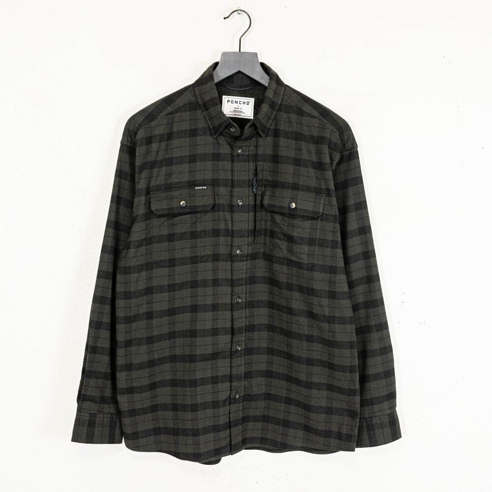 PONCHO Performance Flannel Shirt Gray olive size Medium Reg fit
